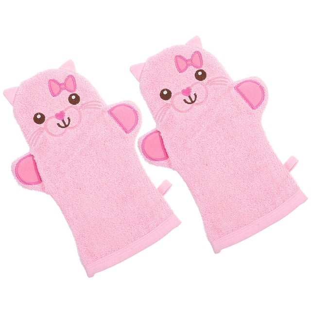 OULII 2Pack Pink Exfoliating Mitts For Baby Bath Scrub And Cleaning Pores