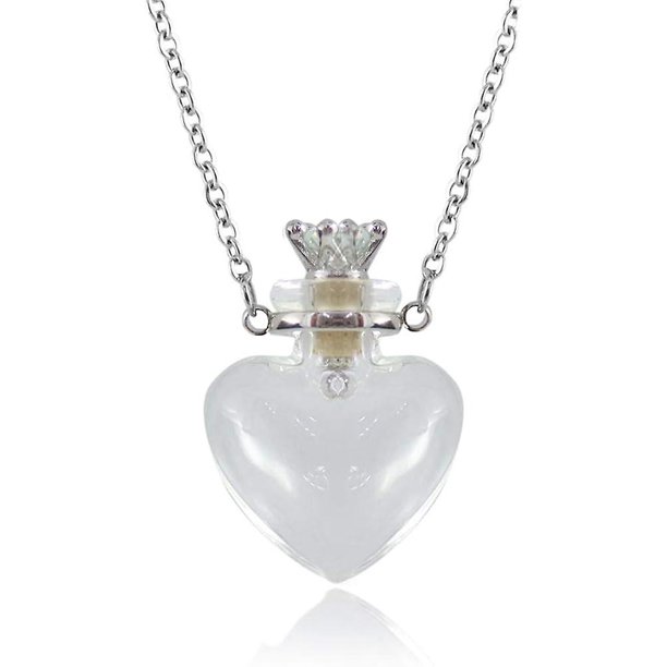 Collar transparente con forma de frasco de perfume en forma de corazón TANGJMXG cadena de acero inoxidable