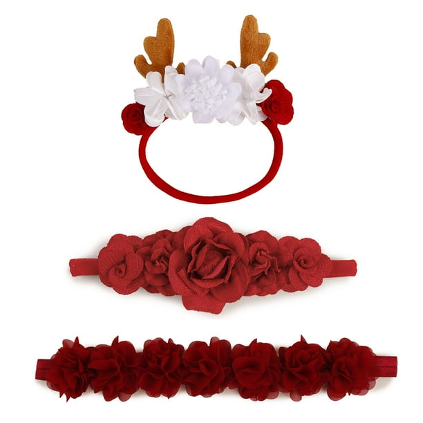 Juego de diademas navideñas NUWAJP para bebés y niñas, 3 unidades, con flores