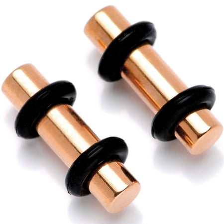 Goldstone Plugs - Body Candy Rose Gold Tone Anodized Titanium Steel Micro Straight Plug Set of 2 8 Gauge