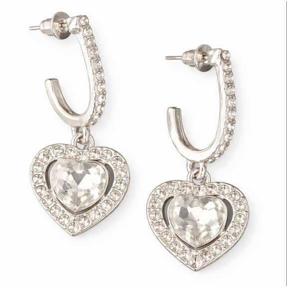 Sparkling Crystal Heart Hoop Earrings for Women, Silver Rhinestone Dangle Earrings, Romantic Statement Jewelry, Fashion Heart Drop Earrings