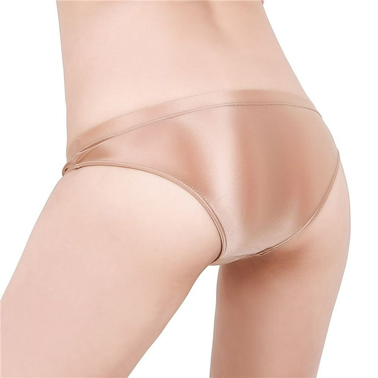 Large Size Gloss Low Waist Satin Shiny Knickers Women Panties Transparent  Underwear Briefs BLACK S