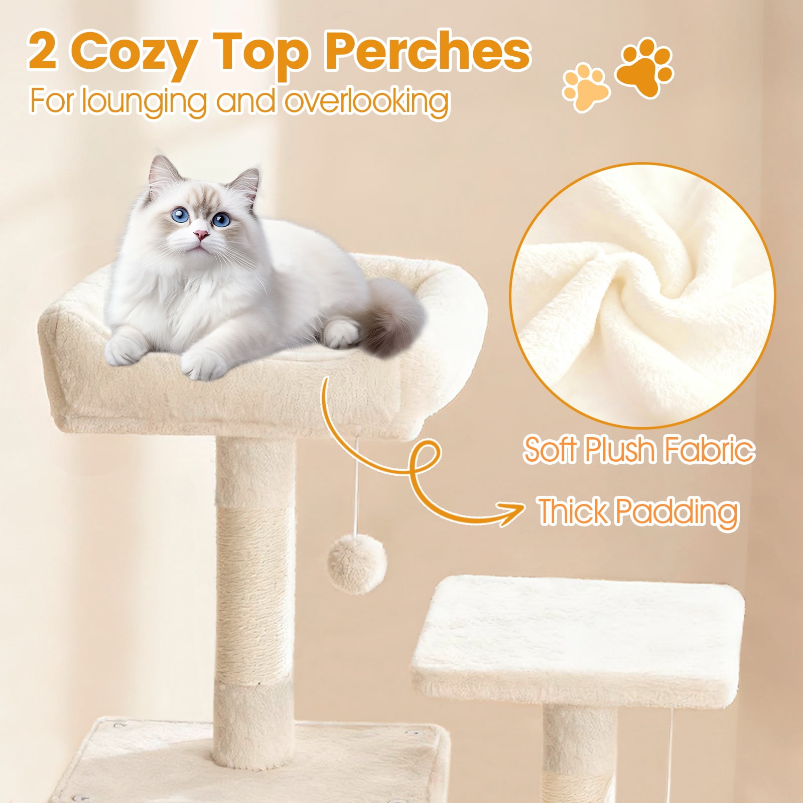 Gymax 66'' Tall Cat Tree w/2 Condos Sisal Scratching Posts Plush Perch Hammock Basket Beige
