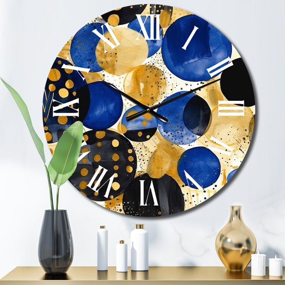 Designart "Abstract Pattern with Blue and Golden Textures IX" Modern Geometric Oversized Wall Clock