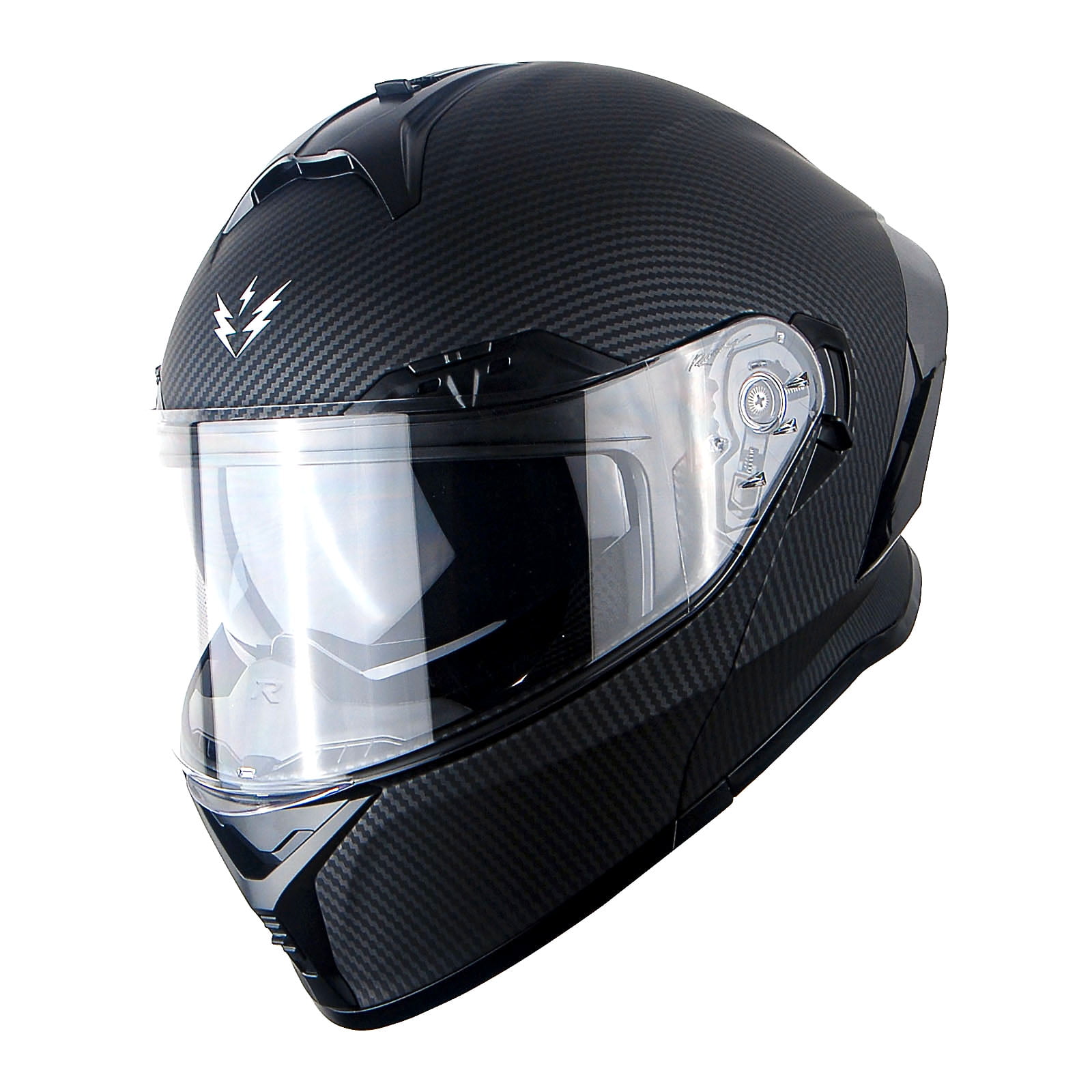 1Storm New Motorcycle Bike Modular Full Face Helmet Dual Visor Sun Shield: NOLED-X90 Carbon Fiber Black