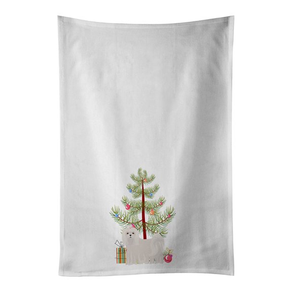 Maltese Christmas Tree White Kitchen Towel Set of 2 19 in x 28 in