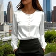 thumbnail image 2 of GUACER Womens Business Long Sleeve Tops Fashion Satin Round Neck Pearl Button Breathable Loose Office Blouses, 2 of 5