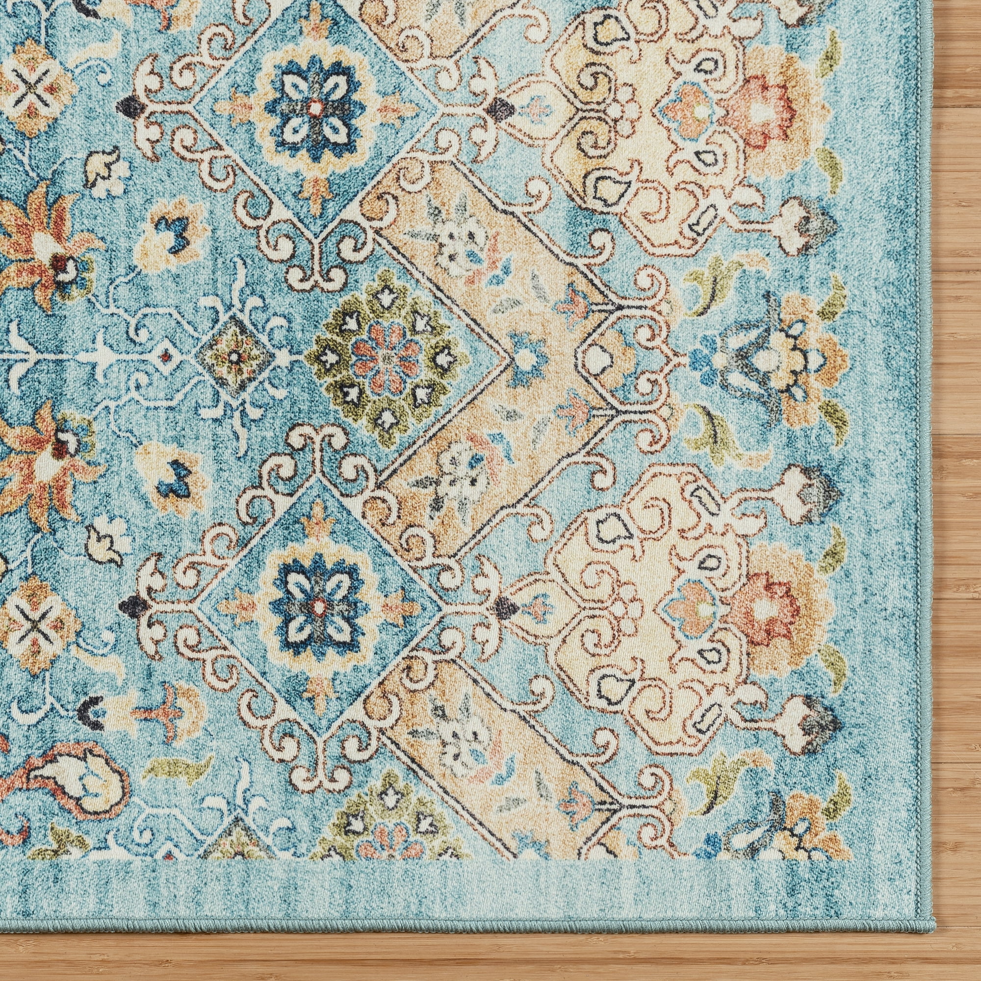 Crystal Print Tanis Traditional Moroccan Sage Washable Indoor Area Rug, 6x9
