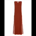 thumbnail image 3 of Vestido Informal de Mujer, Sin Mangas, Cuello Redondo, Color Liso, con Costuras de Encaje y Abertura, Medio. Color Café M, 3 of 8