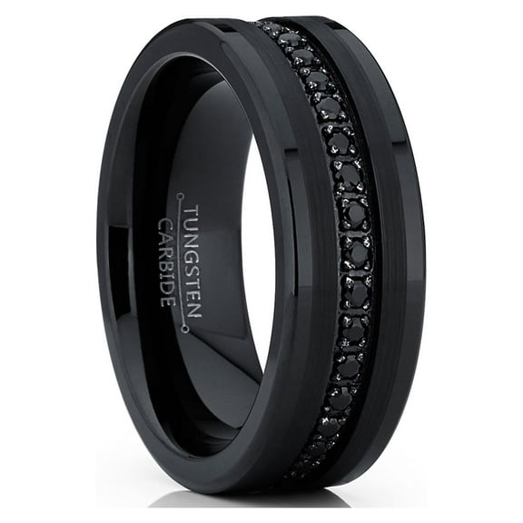 Metal Masters Mens Genuine Tungsten Black Wedding Band Eternity Ring Cubic Zirconia Comfort-Fit