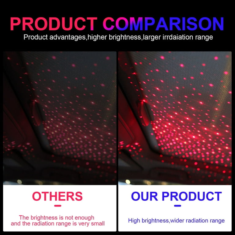 USB Car LED Interior Lights, Car Roof Celling Red Star Atmosphere Light  Starry Sky Night Projector Lamp 