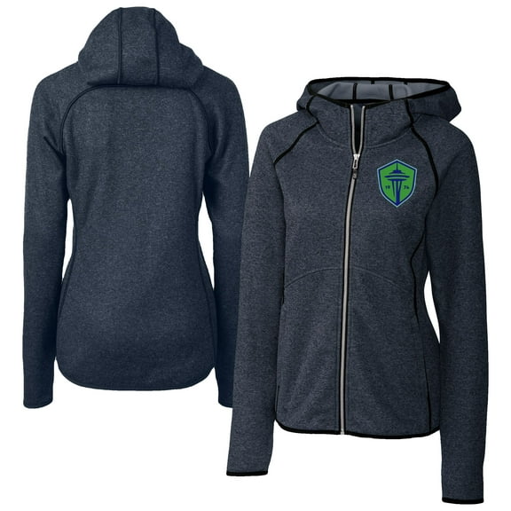 Women's Cutter & Buck  Heather Navy Seattle Sounders FC  Mainsail Sweater-Knit Full-Zip Jacket