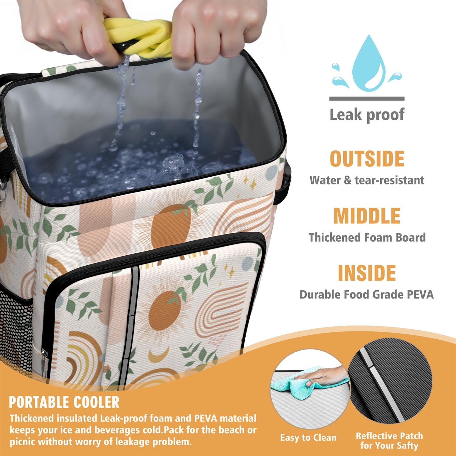 Travel Cooler Bag - Boho Bohemian Art Camping Beer Cooler Backpack with Bottle Opener- Waterproof Insulated Picnic Backpacks - Cooler Bag for Beach