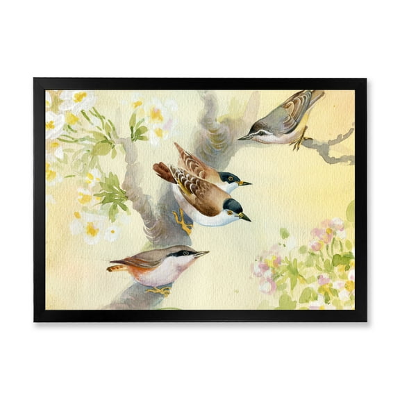 Designart 'Birds Sitting On A Blossoming Apple Tree' Traditional Framed Art Print