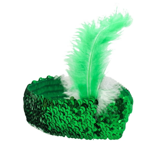 Green Sequin Headband with White and Green Feathers (Each)
