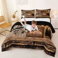 thumbnail image 3 of Feelyou Rustic Forest Fishing Full Size Comforter Sets for Men, Wooden Lake House Bedding Sets, Brown, Black Reversible, 3 Pieces, 3 of 6