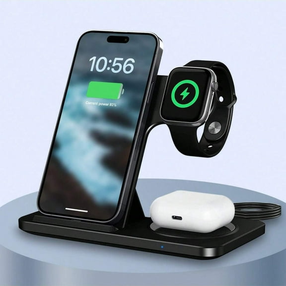 3 in 1 Fast Wireless Charger Dock Station For IPhone 16/15/14 Pro Max/13/12/11/X/8 Series, Apple Watch Ultra/SE/10/9/8/7/6/5/4/3/2, AirPods Multiple Devices Foldable Portable Charging Stand