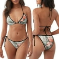 thumbnail image 3 of KLL Ensemble Bikini Tropical avec Imprimé Flamants Roses pour Femmes, Ensemble Bikini Deux Pièces avec String Haut Licou Triangle et Bas à Nouer Maillot de Bain Aguichant, 3 of 6