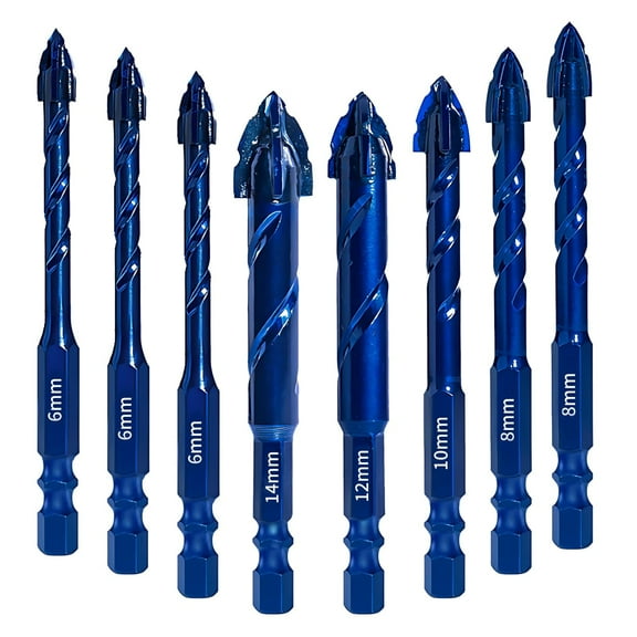8-Piece Serrated Masonry Drill Bit Set - 1/4"-9/16" Heavy-Duty Bits for Concrete, Brick, Tile & Wood, Industrial & Home Use