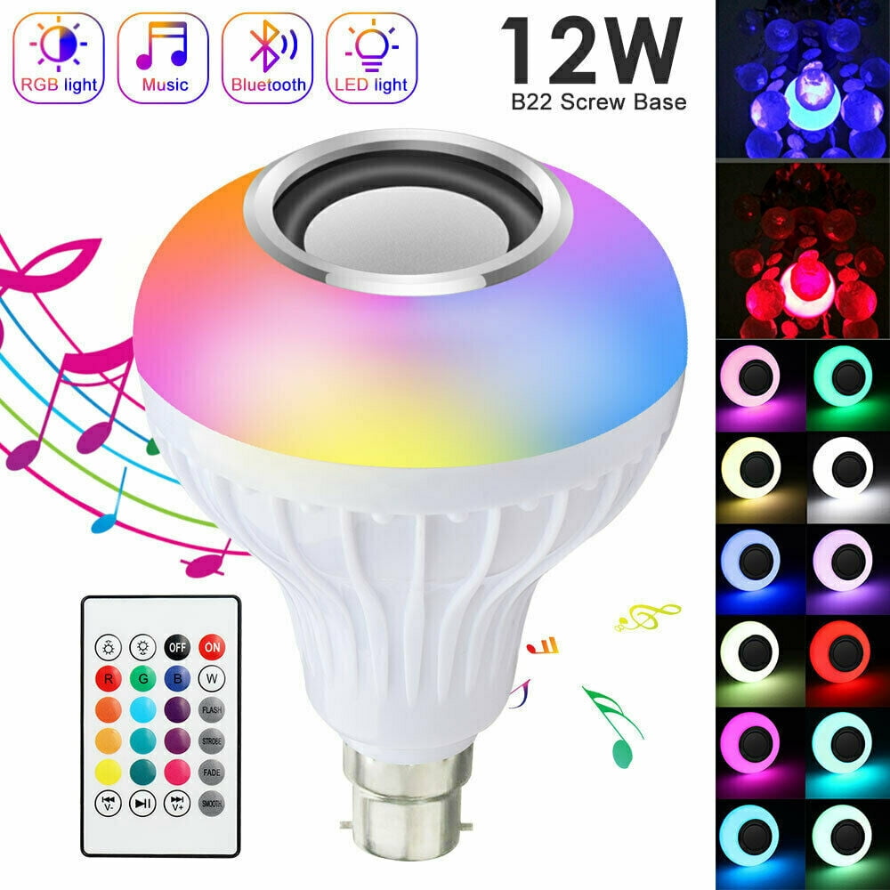 12W B22 RGB LED Wireless Bluetooth Music Play Speaker Light Bulb Lamp Home Decor 