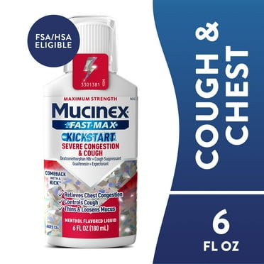 Mucinex Fast-Max Severe Congestion and Cough Liquid for Ages 12 Plus, Maximum Strength, Menthol Flavor, 6 fl oz