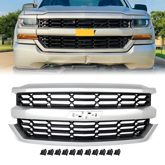 For Chevrolet Silverado 1500 2016-2018 LS Silver Ice Metallic Front Bumper Grille Grill