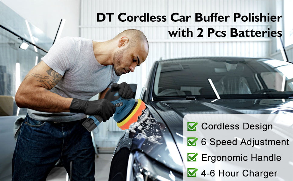 DT Cordless Car Buffer Polisher, 6 inch Car Polisher with 2 Battery for Car  Polishing, Extra 12 PCS Attachments