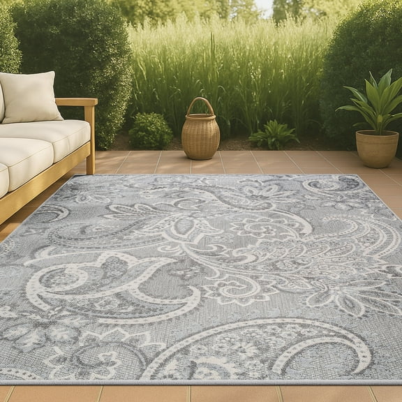 JONATHAN Y AMALFI COAST 4 x 6 Area Rug, Gordes Paisley - Light Gray/Ivory, AMC103A-4