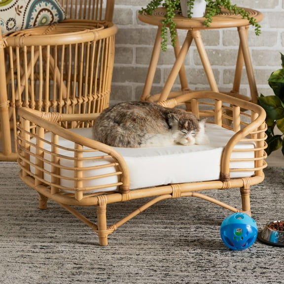 bali & pari Malino Modern Bohemian Natural Brown Rattan Pet Bed with Cushion