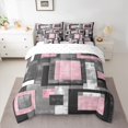 thumbnail image 2 of Manfei Pink Square Bedding Comforter Set 7-Piece for Adult, Abstract Ombre King Bedding Sets, Modern Fashion Style Reversible Bed Sheets, Microfiber Bedroom Decor, 2 of 7