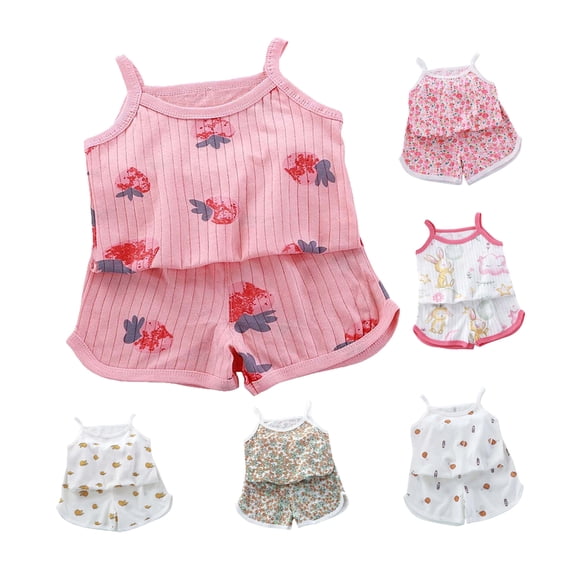WAVSUF Girls Casual Outfits 2 Piece Sleeveless Cotton Tank Tops and Baggy Shorts Comfort Soft Kids Summer Daily Home Sets Multicolor Size 5t
