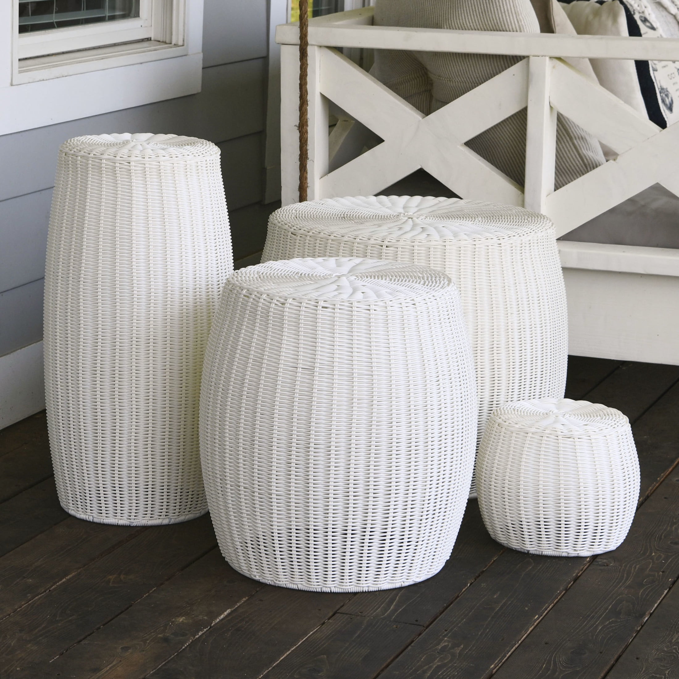 Household Essentials Handwoven Resin Barrel Side Table, White