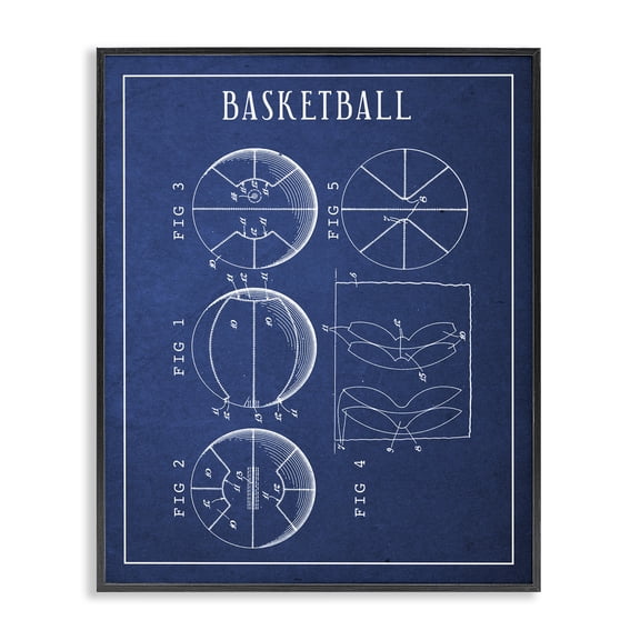 Stupell Industries Contemporary Basketball Blueprint Vintage Sports Design Black Framed Giclee Art, 24 x 30, by Lil' Rue