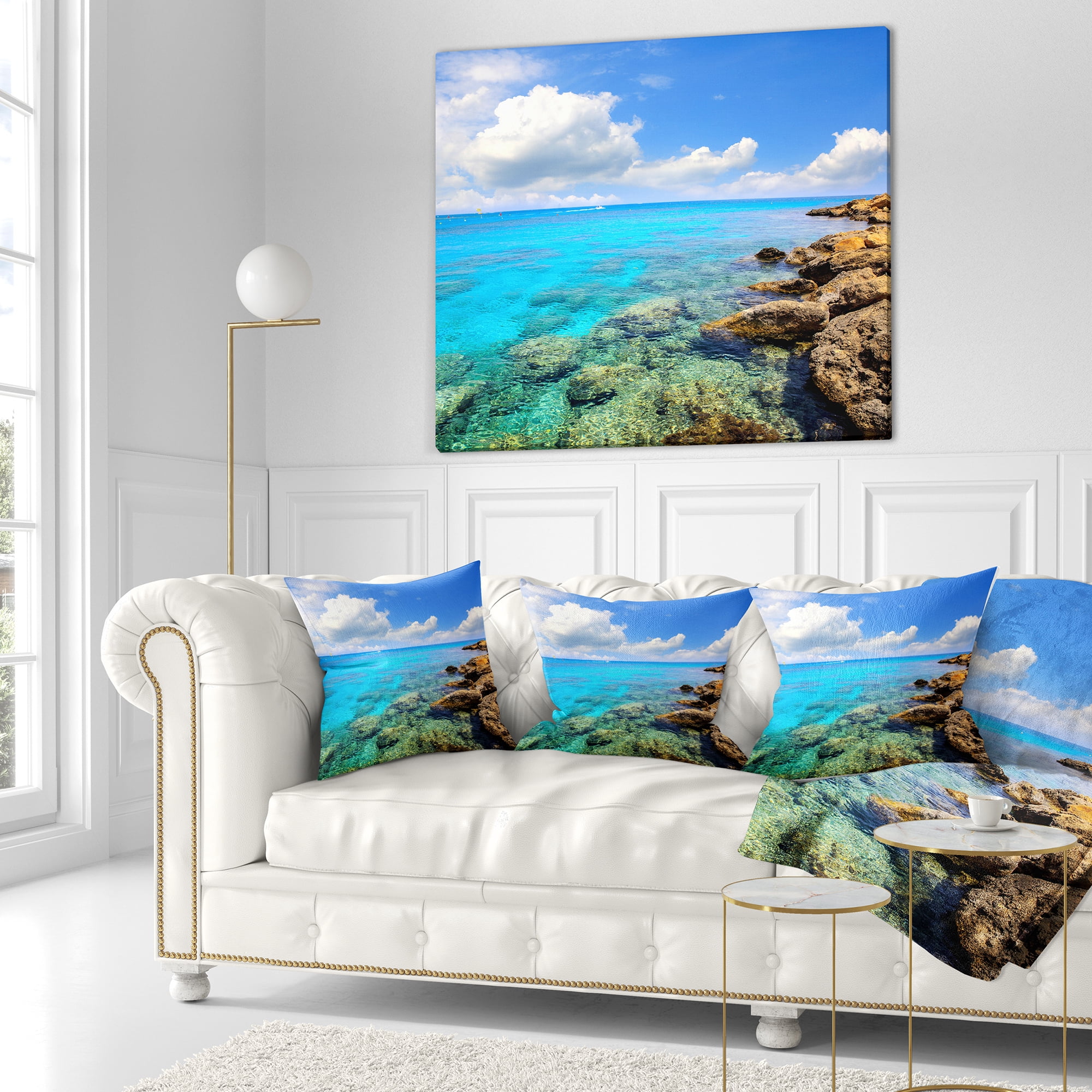 Designart Bright Summer Day in Sea - Seascape Throw Pillow - 16x16