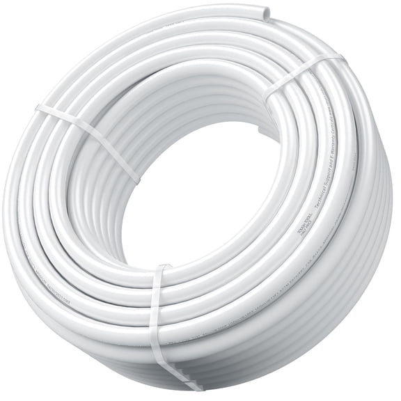 3/4 Inch PEX-B Tubing, 100 ft Flexible Water Pipe for Hot and Cold Plumbing, Includes Free Cutter and Clamps, White
