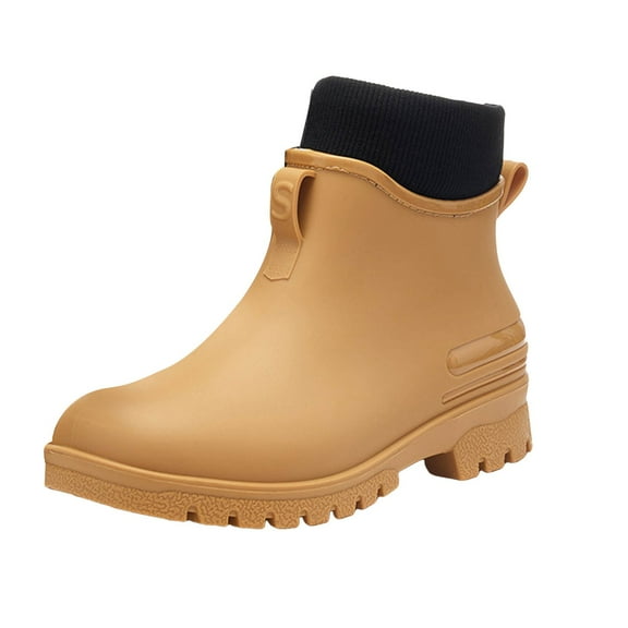 Womens Mens Slip On Fleece Lined Ankle Rain Boots Winter Warm Waterproof Platform Non Slip Work Shoes