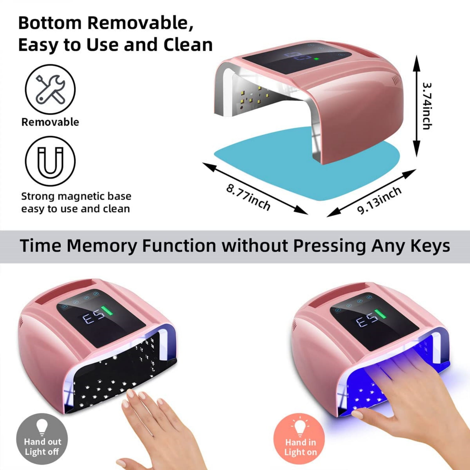 96W Rechargeable UV LED Nail lamp,Cordless Nail Dryer with Removable Stainless Steel Bottom,Professional Curing Lamp for Fingernail and Toenail, Auto Sensor & Quick Dry Nail Machine