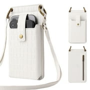 Juhenon Multifunctional Phone Purses Leather Women Crossbody Bag with Adjustable Shoulder Strap Alloy Zipper Buckle, (White)