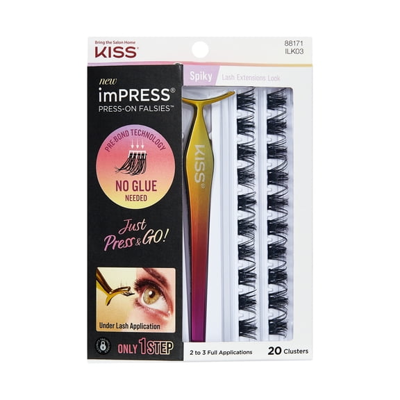 KISS imPRESS Falsies Press On Self Adhesive Eyelashes, Spiky, 20 Lash Clusters