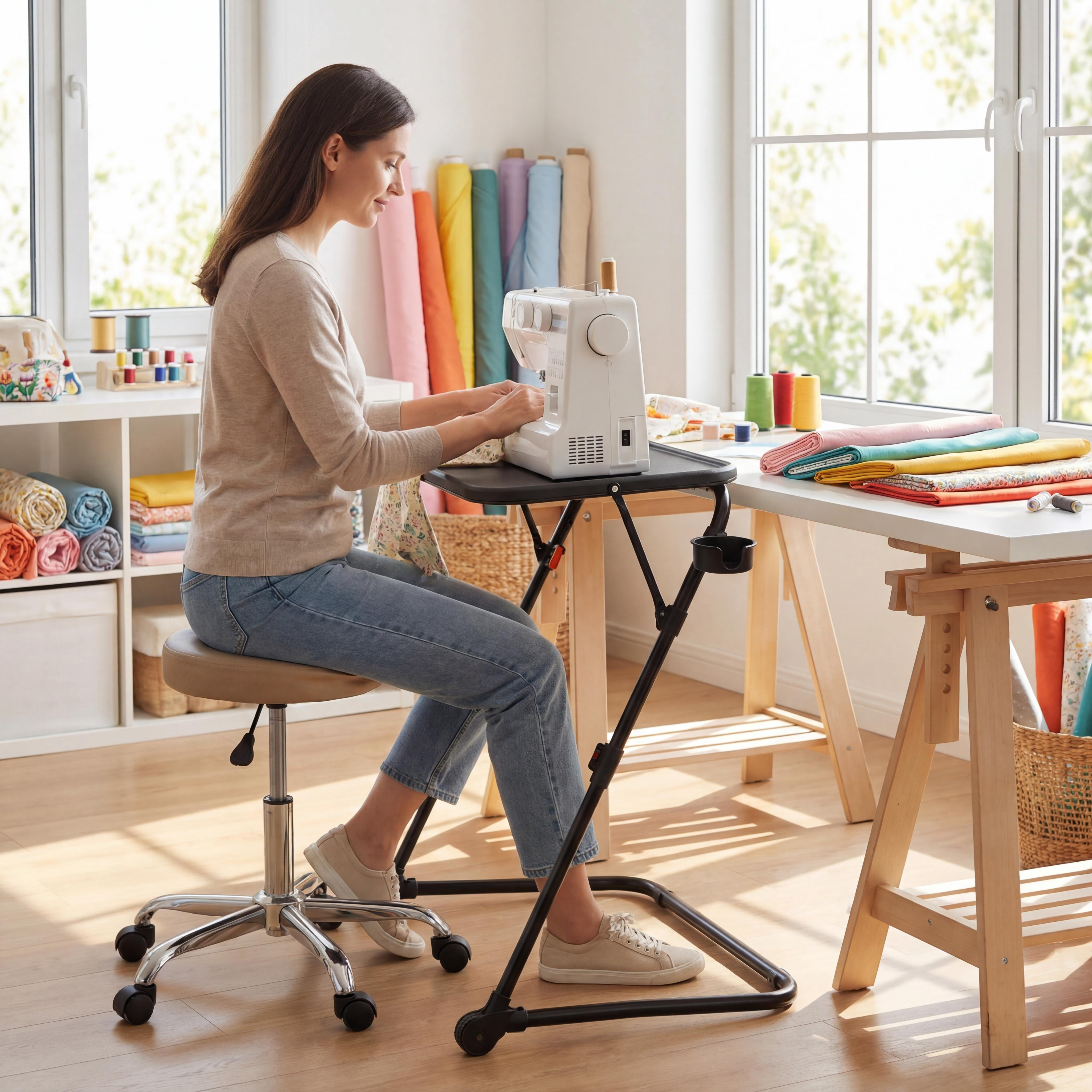 FurnitureR Z-Shaped Sewing Craft Table - Adjustable Height & Tilt, Side Table with Metal Frame Working Desk for Sewing, Knitting, Indoor and Outdoor Activities