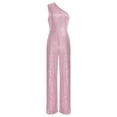 thumbnail image 3 of Xnihocha Combinaison Sans Manches pour Femmes, une Épaule, Robe de Soirée à Sequins, Rose 3TG, 3 of 7