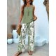 thumbnail image 2 of Conjuntos de Dos Piezas de Verano para Mujer 2025, Jersey de Cuello Cuadrado, Chaleco, Estampado Floral, Cinturón y Pantalón Verde S, 2 of 3