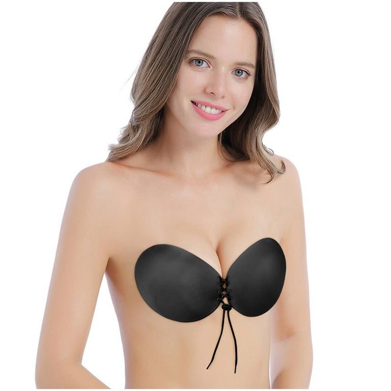 SELONE 2023 Everyday Bras for Women Push Up Seamless Seamless No Show  Invisible Lift Up Silicone for Sagging Breasts Ladies Drawstring Gathering  Invisible Glossy Breast Stickers Underwear Black XL/D 