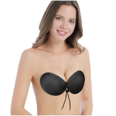 LoyisVidion Silicone Adhesive Strapless Bra for Invisible Wear - Ladies Drawstring Gathering Invisible Bra Glossy Breast Stickers Seamless Bra Underwear