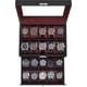 thumbnail image 1 of SONGMICS Caja de Relojes de 20 Ranuras, Estuche de Relojes con Tapa de Vidrio, 2 Niveles, Cerradura, Cuero Sintético Negro y Forro Rojo Vino, 1 of 6