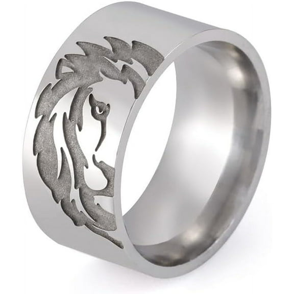 Silver Lion Head Ring for Men Norse Viking Lion Rock Punk Style Gothic Biker Bnad Rings Lion Totem Amulet Stainless Steel Punk Crown Animal Jewelry Gift for Women Anniversary Birthday Gift