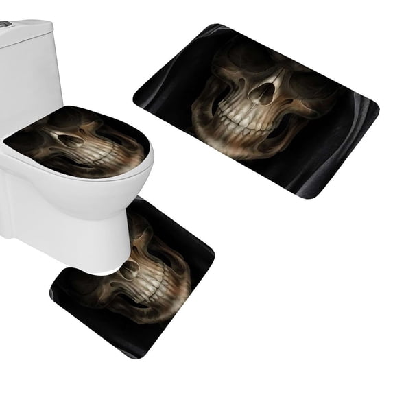 GOHAO Skull Face 3 Piece Bathroom Rugs Set Bath Rug Contour Mat and Toilet Lid Cover