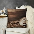 thumbnail image 2 of YINGXI Throw Pillow Cushion Cover, Hat Traditional Ranching Robe on Wooden Ground Folk Art Photo, Zippered Double-Side Digital Print Decor, Beige Brown 24x24in, 2 of 5