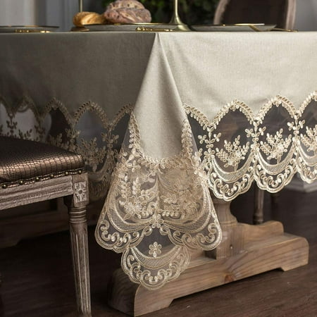 

ARTABLE Vinyl Tablecloth Rectangle Waterproof Lace Table Cover with Exquisite Macrame Border for Wedding Kitchen Holidays Party Decor (Champagne 52 x 70 Inch) C43