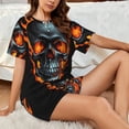 thumbnail image 4 of Fotbe Flame Metal Skull Conjunto de Pijama Estampado para Mujer, 2 Piezas, Ropa de Dormir con Camiseta de Manga Corta y Shorts Suaves-XX-Large, 4 of 6
